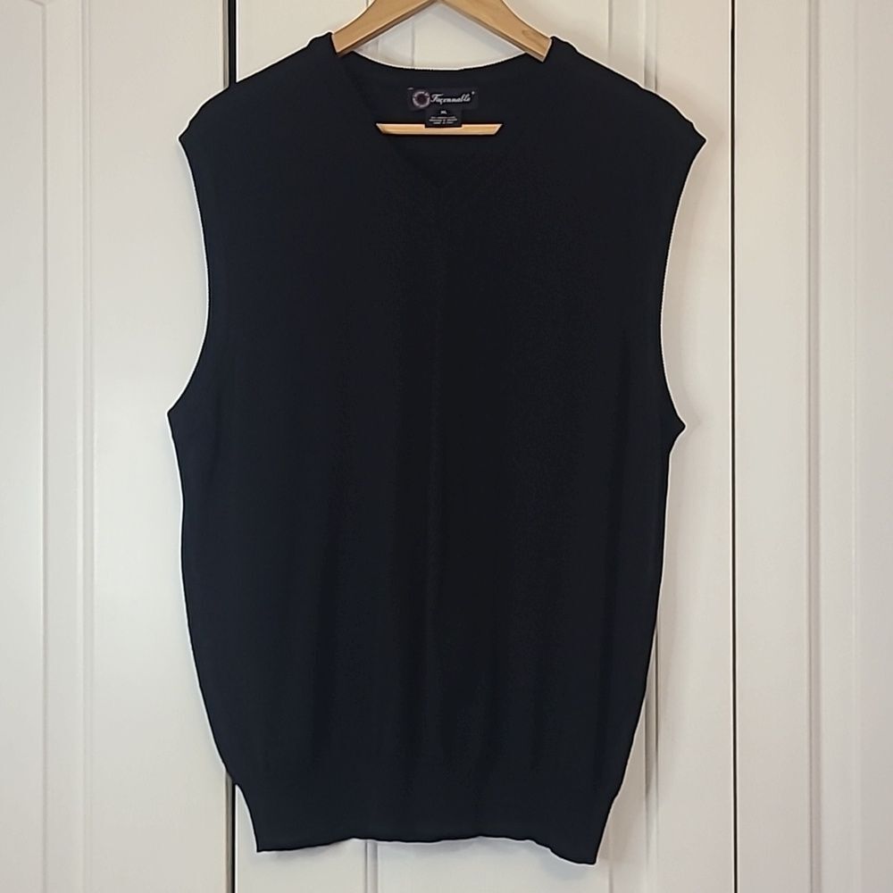Faconnable Vest V Neck 100% Merino Wool Italian Black Men’s XL